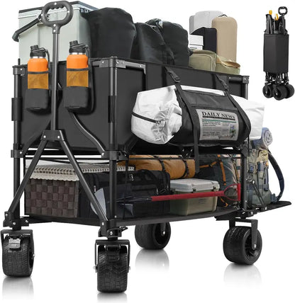 Heavy-Duty Double-Decker Utility Wagon  600 lb Capacity, 400L Collapsible All-Terrain Cart