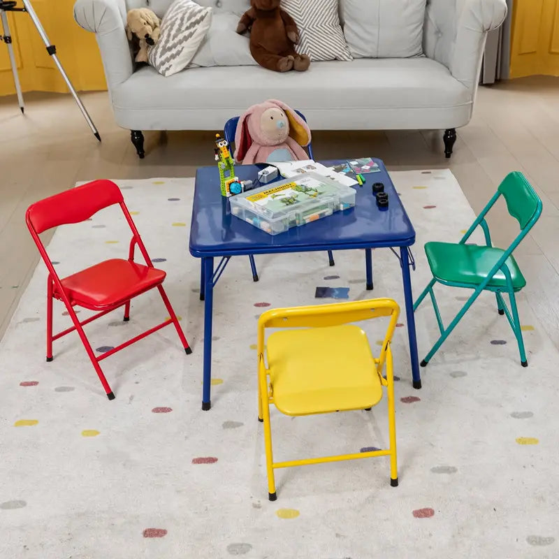 Homy Casa Kids Folding Table & 4 Chairs, Multicolor, Sturdy & Compact for Playroom/Daycare