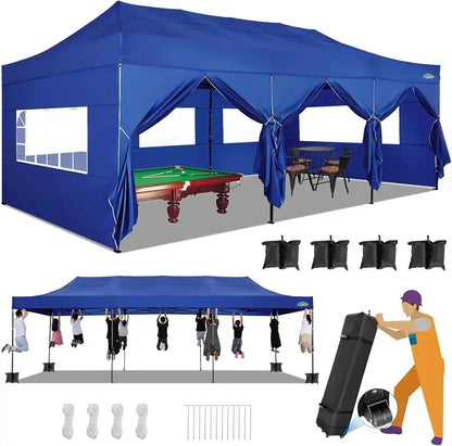 COBIZI 10×20 Pop-Up Canopy Tent  Heavy-Duty Commercial Grade with 6 Sidewalls for Weddings and Parties