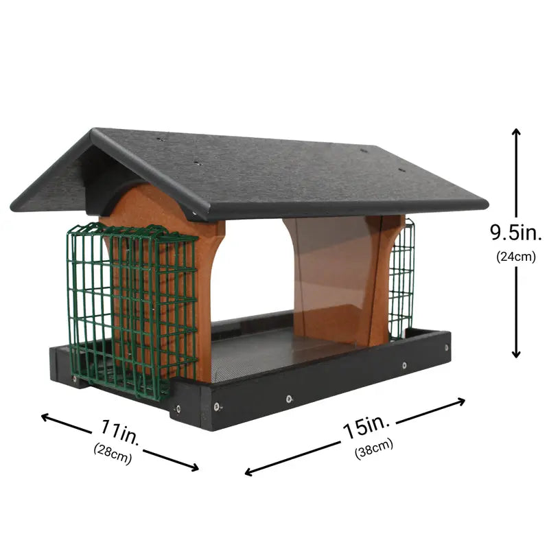 Dual-Compartment Suet & Seed Hopper Bird Feeder  Deluxe Design