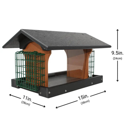 Dual-Compartment Suet & Seed Hopper Bird Feeder  Deluxe Design
