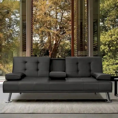 Homall Futon Sofa Bed  Convertible Lounge Couch with Cup Holders, Removable Pillows, and Dual-Function Design