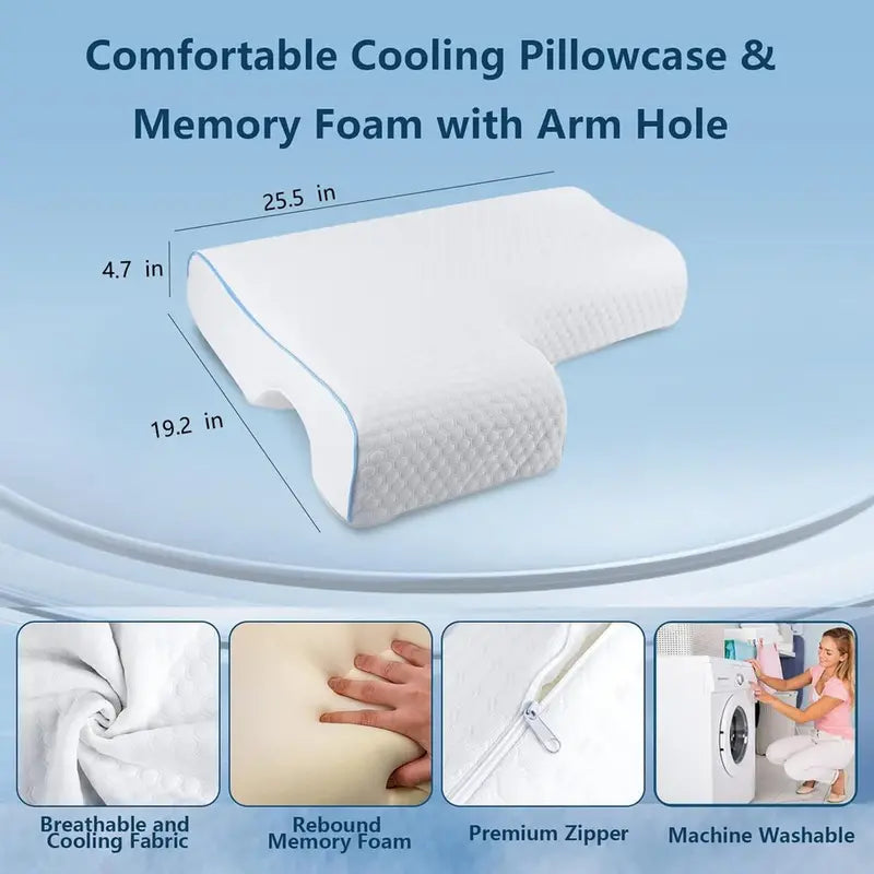 OrthoCuddle Couple Pillow  Memory Foam Arm Tunnel Design for Shared Comfort