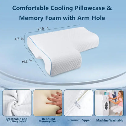 OrthoCuddle Couple Pillow  Memory Foam Arm Tunnel Design for Shared Comfort