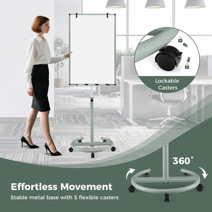 Height-Adjustable Mobile Dry Erase Board  40″ x 26″ on Stable Round Wheeled Stand