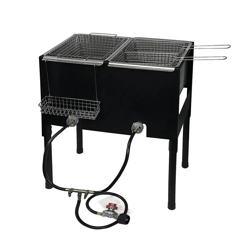 Barton Triple-Basket High-Pressure Deep Fryer  Dual Burner, Stainless Steel Construction (Black)
