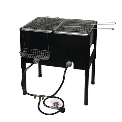 Barton Triple-Basket High-Pressure Deep Fryer  Dual Burner, Stainless Steel Construction (Black)