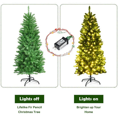 5-Foot Pre-Lit Pencil-Style Christmas Tree  Slim Hinged Fir with Integrated LED Lighting