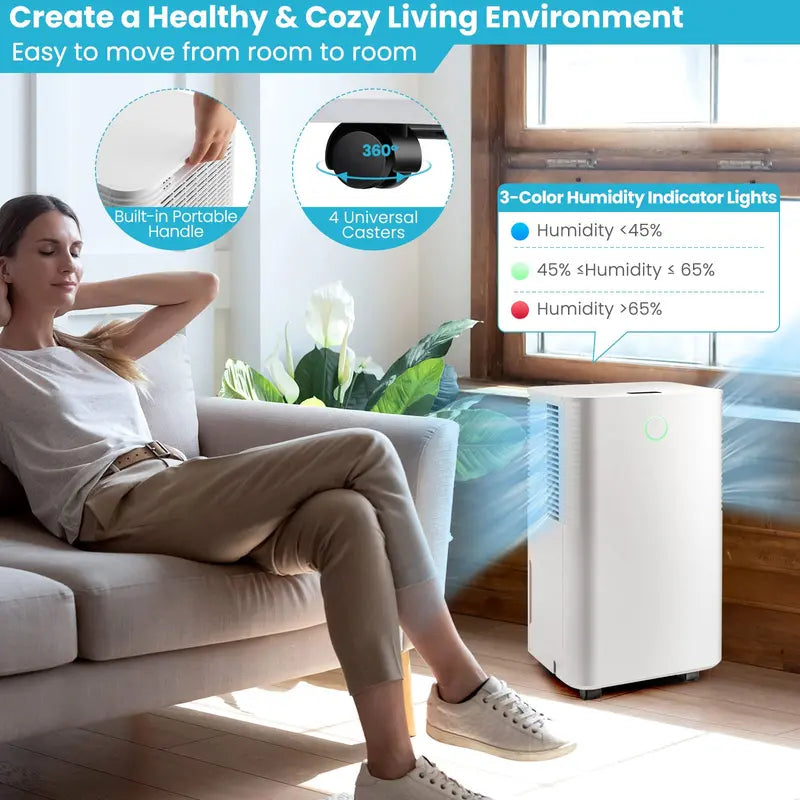 2000 Sq. Ft Smart Dehumidifier with Touch Control Panel, 3 Operating Modes