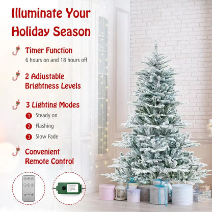 6-8 ft Snow-Flocked Pre-Lit Christmas Tree  Hinged Artificial Xmas Tree with 6611447 PVC/PE Tips