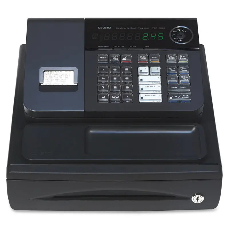 Casio PCR-T280 Thermal Cash Register  1200 PLUs, Antibacterial Keyboard, Multi-Operator Support