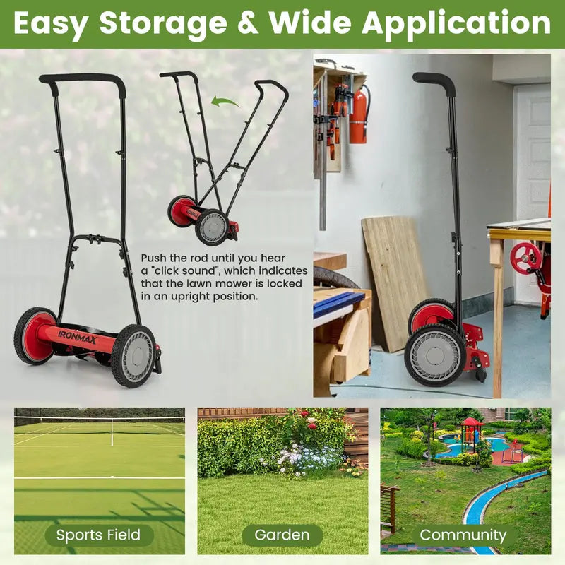 16-Inch Manual Push Reel Lawn Mower  Eco-Friendly Yard Cutting Tool