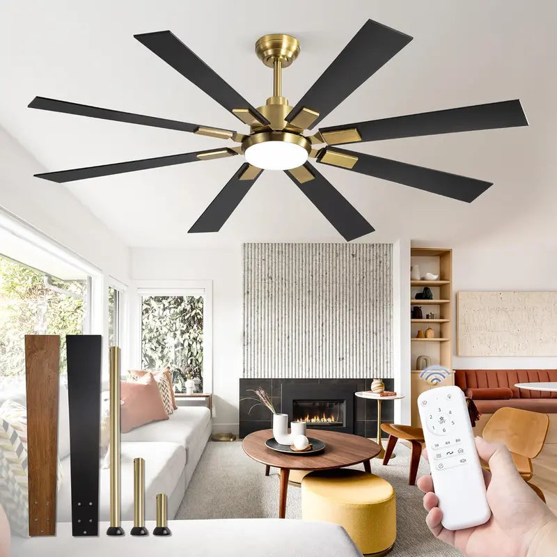 ZMISHIBO 72-Inch Dual-Finish Ceiling Fan with Integrated Light & Remote | Indoor/Outdoor Quiet DC Motor, 6-Speed Reversible, 3-CCT Adjustable Lighting, 8-Blade Modern Design