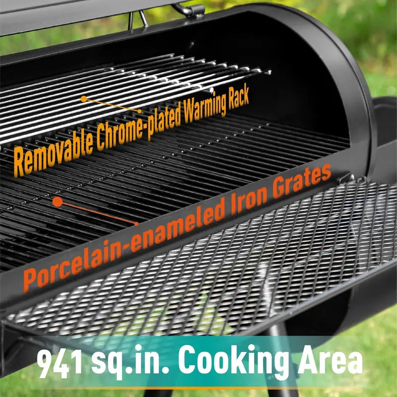 941 Sq. In. Offset Smoker Charcoal BBQ Grill  Oversized Black Grill