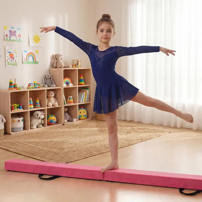 7-Foot Foldable Gymnastics Balance Beam with Non-Slip Foam Surface and Portable Design