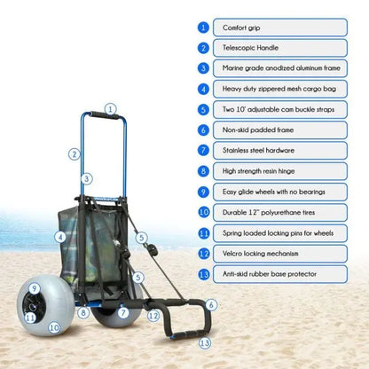 My Beach Cart  Heavy-Duty Aluminum Folding Utility Cart with 12″ Balloon Tires & Sand-Ready Mesh Bag