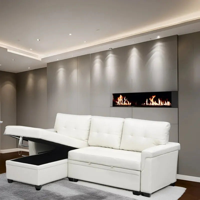 Reversible L-Shaped Sectional Sofa with Hidden Chaise Storage and Pull-Out Sleeper Function