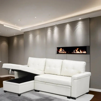 Reversible L-Shaped Sectional Sofa with Hidden Chaise Storage and Pull-Out Sleeper Function