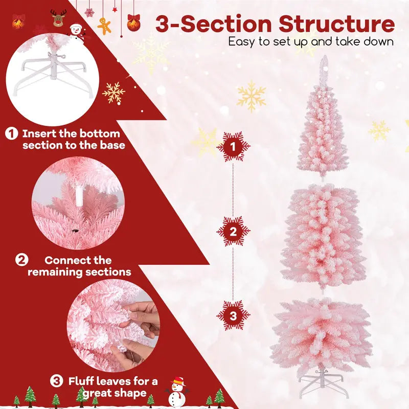 6 ft Pink Slim Pencil Christmas Tree  Unlit Skinny Artificial Xmas Tree with 460 Branch Tips
