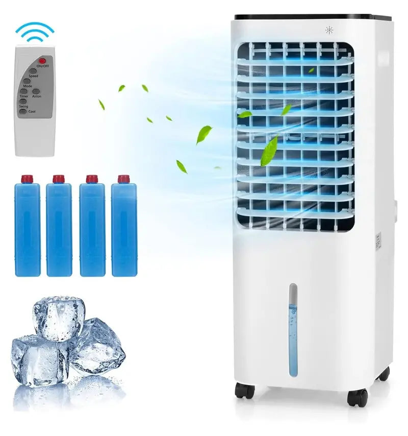 Portable Evaporative Air Cooler with LED Display, 12L Tank, 4 Ice Packs & 7.5-Hour Timer  Bladeless Design for Bedrooms and Living Spaces