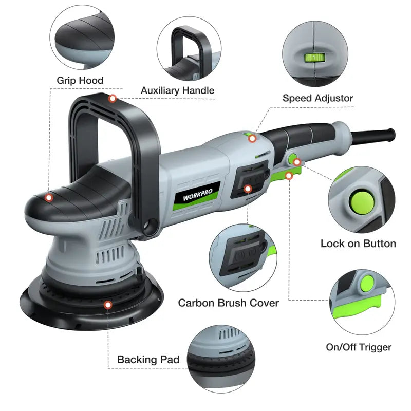 WORKPRO 6-Inch 1080W Dual-Action Buffer Polisher Kit