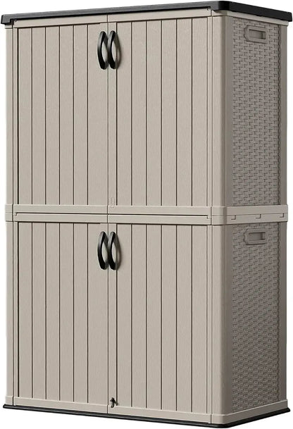 Devoko Heavy-Duty Outdoor Storage Cabinet — 26-Cubic-Foot Lockable Horizontal Shed with Waterproof Build