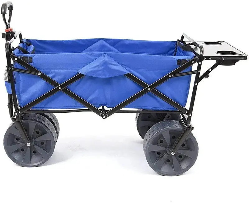 Heavy-Duty All-Terrain Beach Wagon  Collapsible Folding Cart with Side Table, Large Wheels, Ideal for Beach, Picnic & Camping (Blue/White)