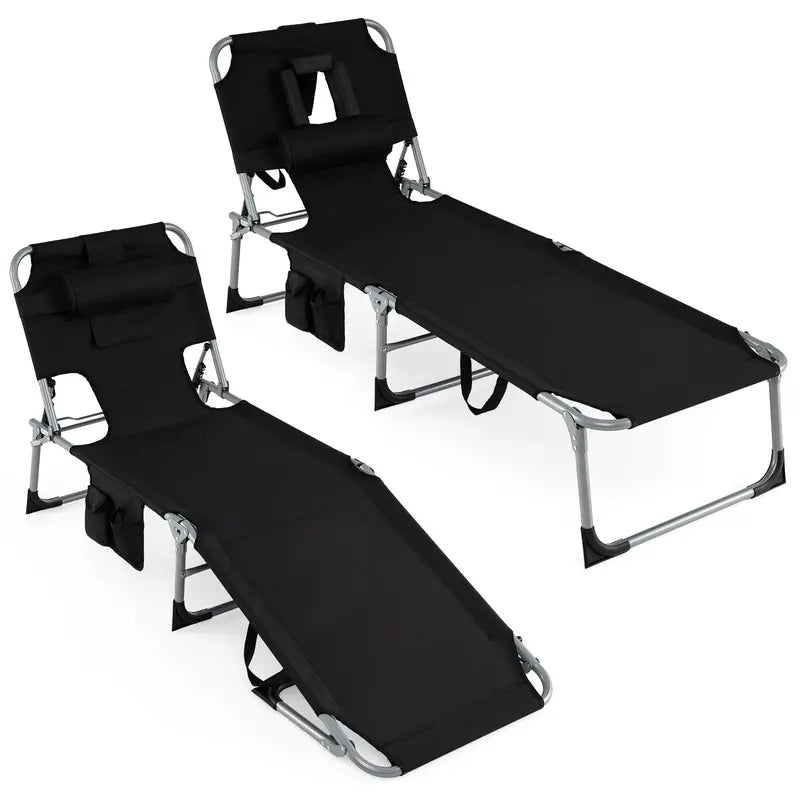 Adjustable Beach Lounge Chair  Folding Sun Lounger with 4-Position Reclining Backrest