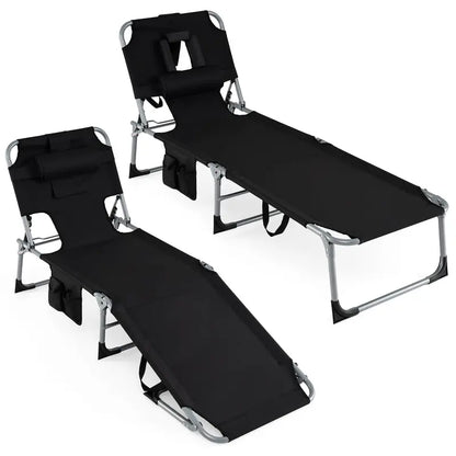 Adjustable Beach Lounge Chair  Folding Sun Lounger with 4-Position Reclining Backrest