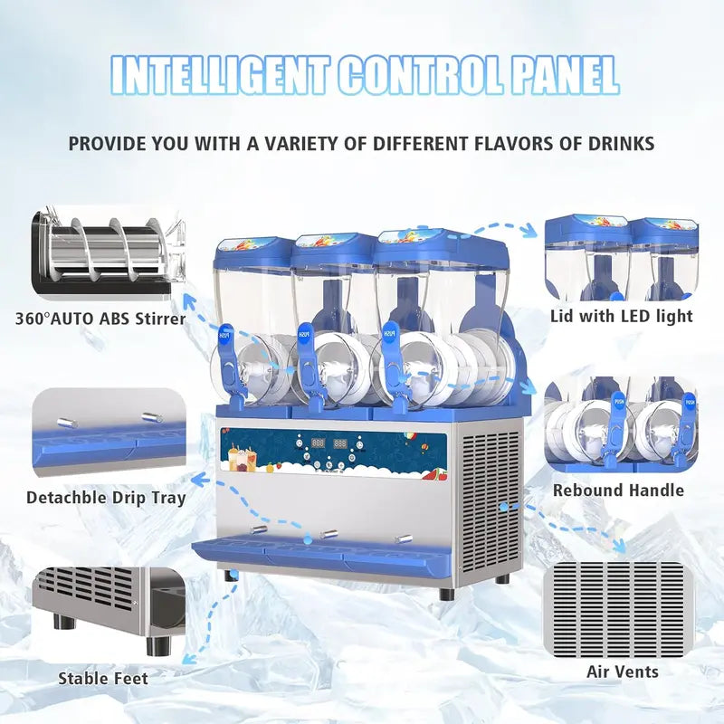 Commercial-Grade 1000W Slush Machine with 30L Dual Tanks  Stainless Steel Margarita Maker for Bars, Cafés & Restaurants