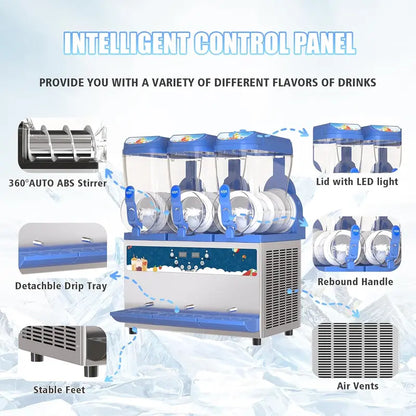 Commercial-Grade 1000W Slush Machine with 30L Dual Tanks  Stainless Steel Margarita Maker for Bars, Cafés & Restaurants