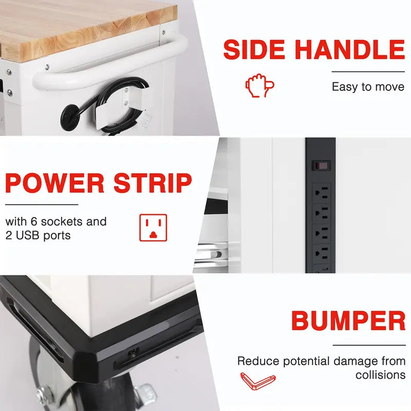 WORKPRO Heavy-Duty Rolling Tool Cabinet — 7-Drawer, 2-Door, 1000 lb Capacity with Locking System & Power Strip