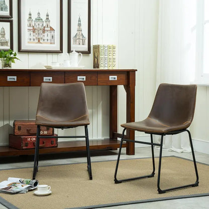 Retro Brown PU Leather Dining Chairs (2-Pack)  Vintage-Style Seating with Antique Finish and Comfortable Backrests