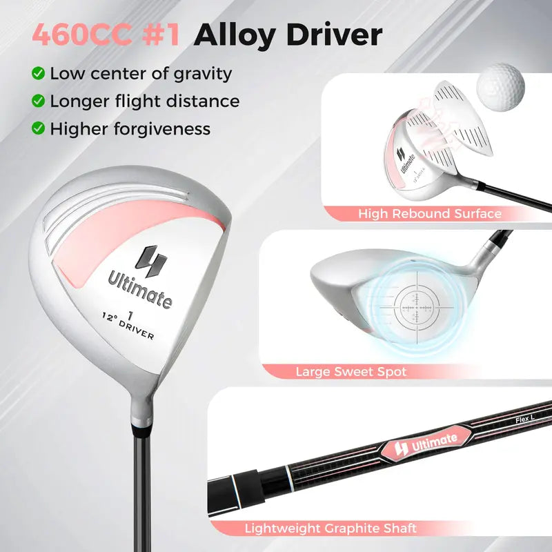 Women’s Complete Golf Club Set — 9-Piece Starter Kit with Rolling Cart Bag