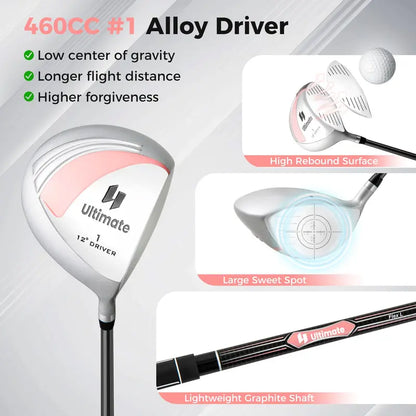 Women’s Complete Golf Club Set — 9-Piece Starter Kit with Rolling Cart Bag
