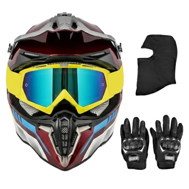 Adult ATV Helmet Combo: Full-Face Helmet, Goggles, Gloves, Mask, and Visor