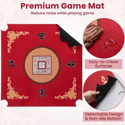 Mahjong-Friendly Folding Card Table — 35-Inch Square HDPE Surface with Cup Holders & Mat