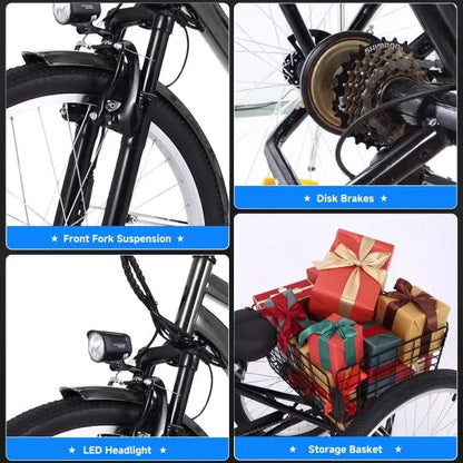 26-Inch Adult Electric Tricycle  3-Wheel Fat-Tire Design, 7-Speed, 350W Motor, 36V 10Ah Removable Battery