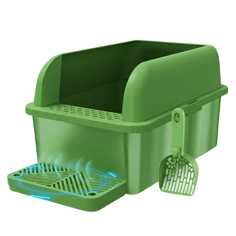 Extra-Large Covered Cat Litter Box with Stainless Steel Pan, High Walls, and Integrated Scoop