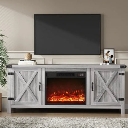 YESHOMY 58-Inch Farmhouse TV Stand  Barn-Door Media Console with Dual Cabinets for TVs up to 65 Inches
