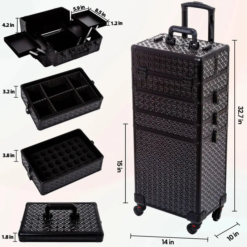 AROUS 5-in-1 Rotating Makeup Travel Case  360° Swivel Wheels & Premium Organization
