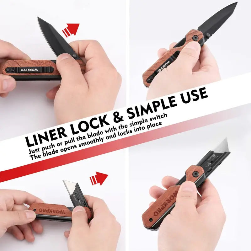 WORKPRO Folding 2-in-1 Utility Knife with 10 Extra SK5 Replacement Blades