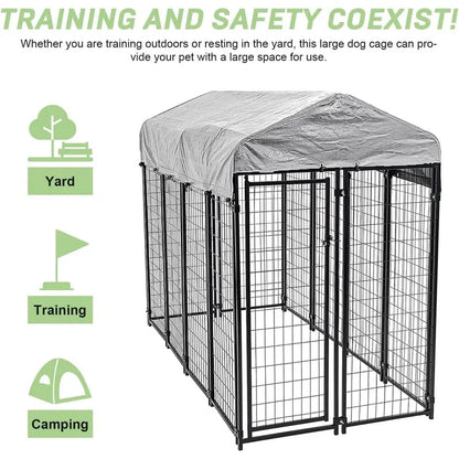 NiamVelo 8’x4’x6′ Large Dog Kennel Heavy Duty Playpen Welded Dog Cage with Water-Resistant Cover, Outdoor Dog Fence Crate for Backyard, Black