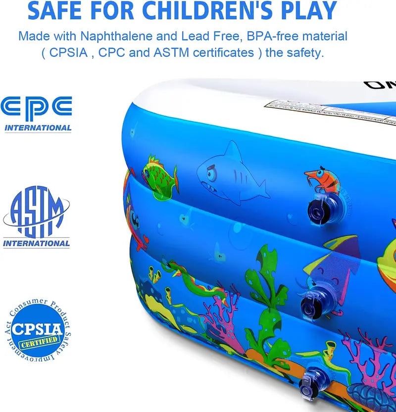 Large Inflatable Kiddie & Family Pool  120″ x 72″ x 22″, Reinforced Walls, Perfect for Backyard Summer Fun