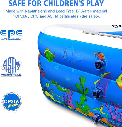 Large Inflatable Kiddie & Family Pool  120″ x 72″ x 22″, Reinforced Walls, Perfect for Backyard Summer Fun