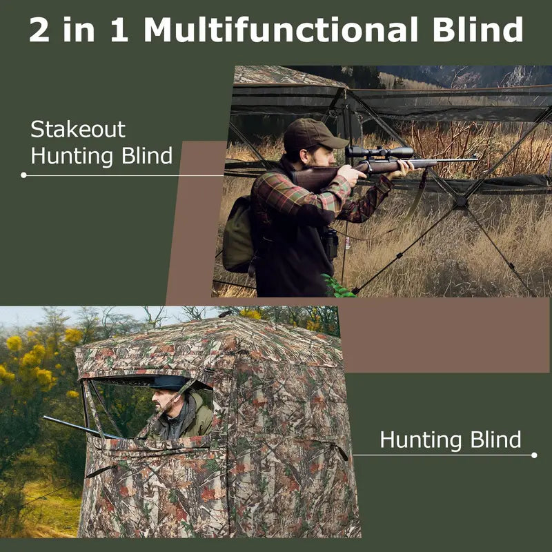 Full-Access 360° Hunting Blind  Zippered Entry, Carry Bag, and Compact Ground Shelter for Deer or Turkey