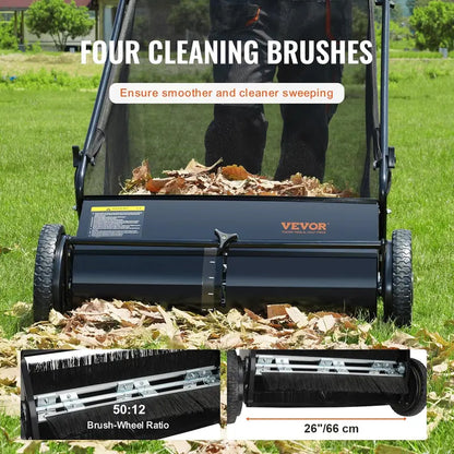 2025 Heavy-Duty 26-Inch Steel Lawn Sweeper  Collector Push Model for Efficient Debris Removal