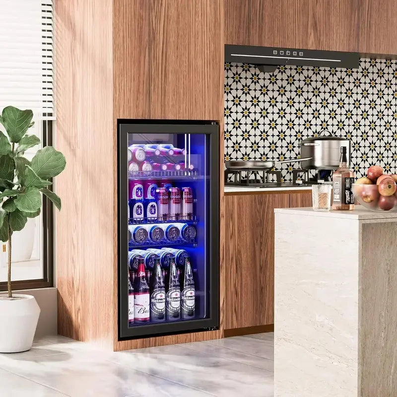 120-Can Freestanding Beverage Refrigerator  Sleek Glass-Door Mini Fridge for Home or Office