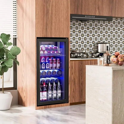 120-Can Freestanding Beverage Refrigerator  Sleek Glass-Door Mini Fridge for Home or Office