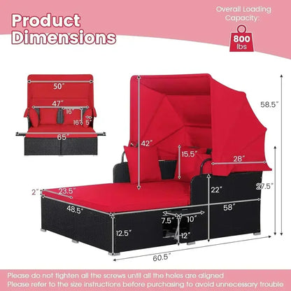 RELAX4LIFE Outdoor Wicker Daybed ¡ª Patio Sunbed with Removable Canopy &amp; Four Cushion Pillows